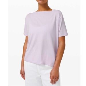 Lululemon Back in Action Short Sleeve Shirt Lavender Dew Size 8 Yoga Lounge Chic